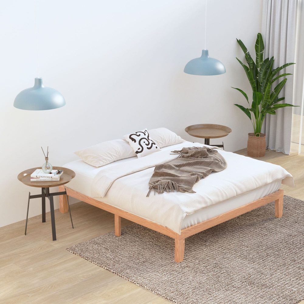 Wooden Bed Base Frame Queen Size Warm Natural