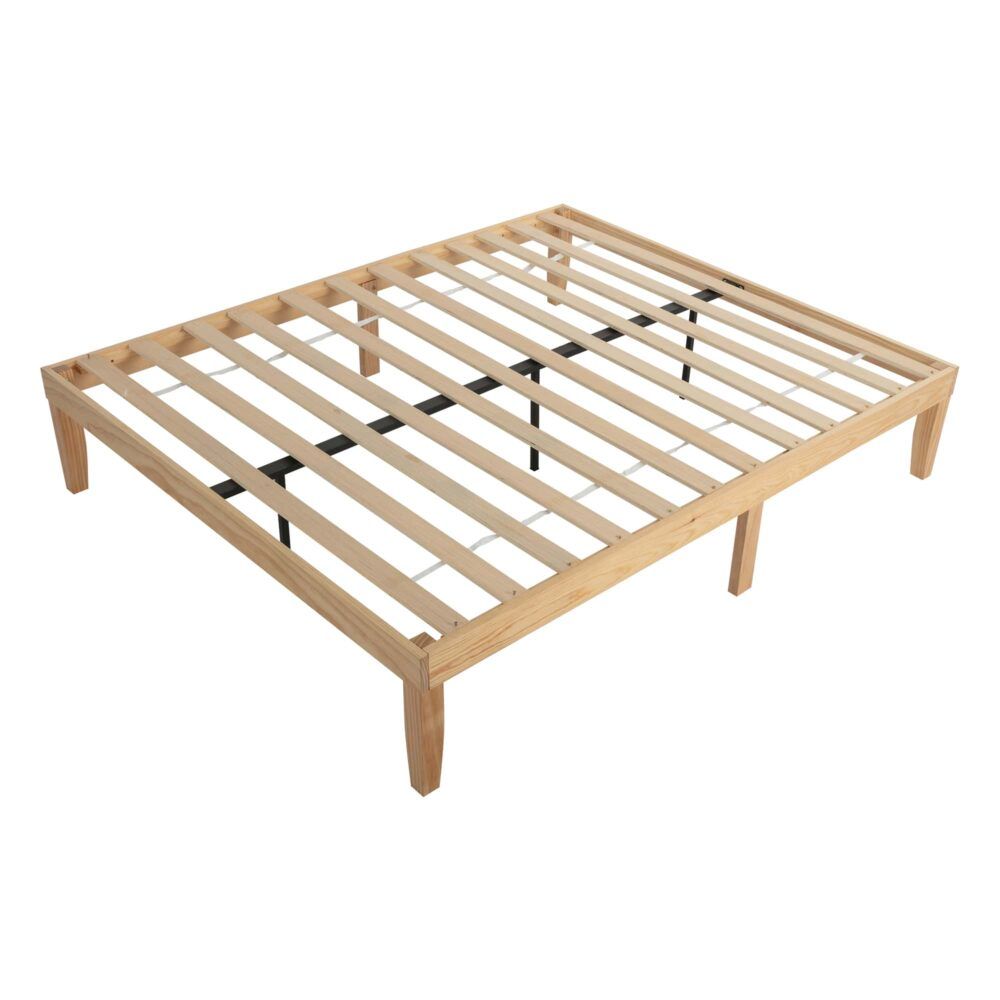 Wooden Bed Base Frame Queen Size Warm Natural