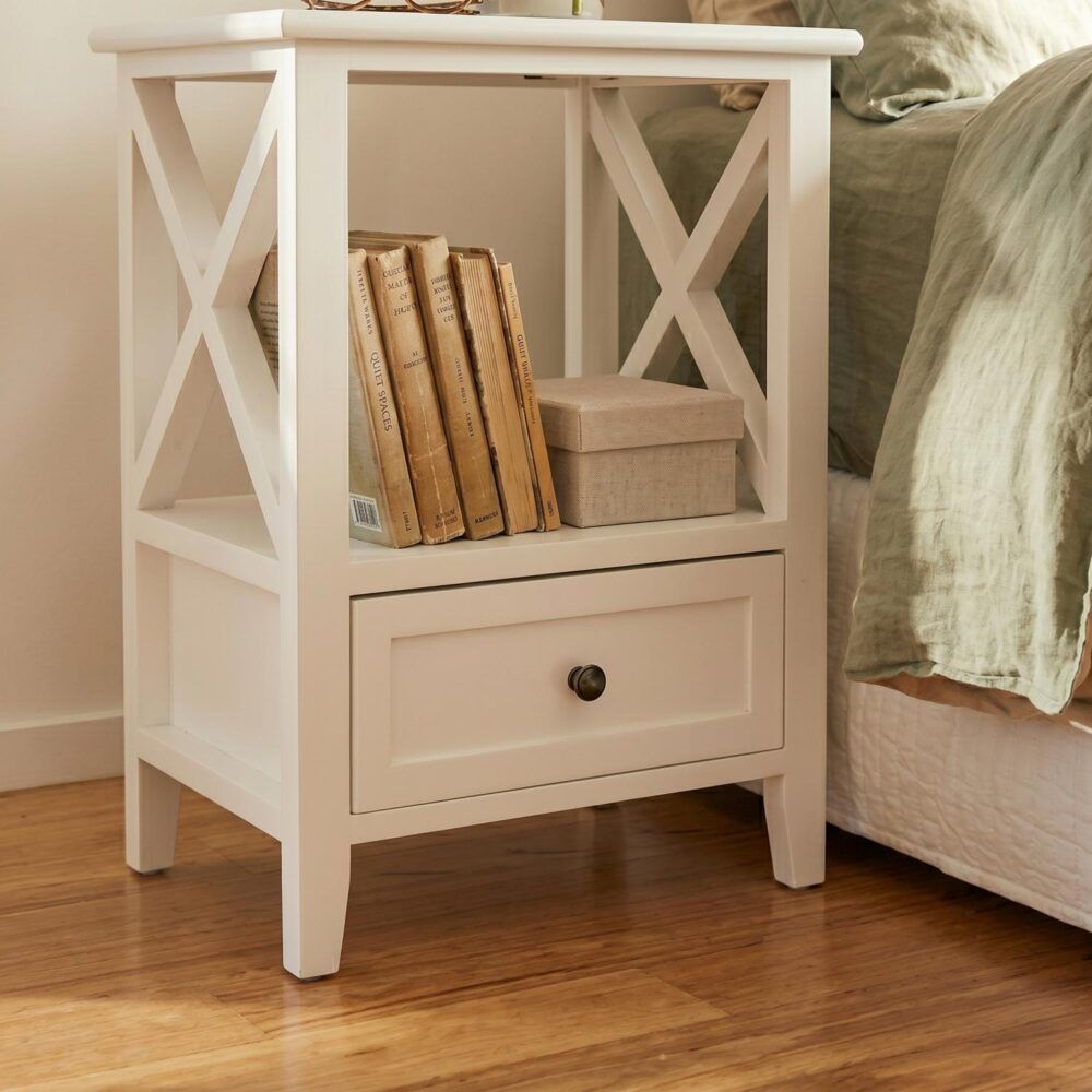 Bedside Table 2-Tier with Storage Drawer Set of 2 - White