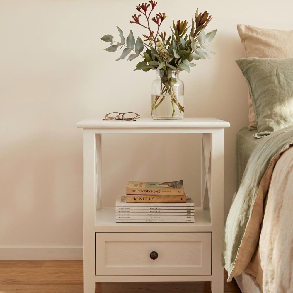 Bedside Table 2-Tier with Storage Drawer Set of 2 - White