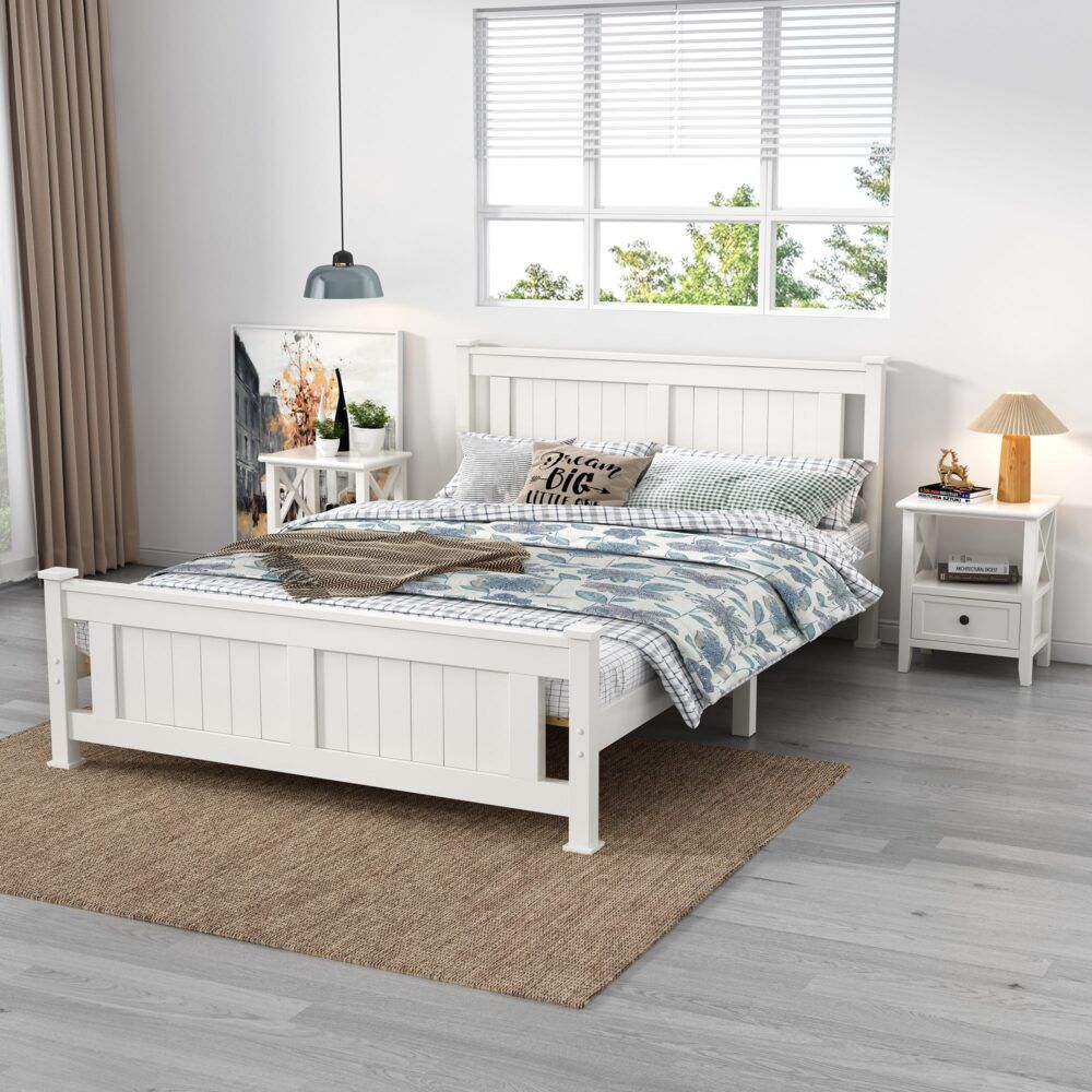 Bedside Table 2-Tier with Storage Drawer Set of 2 - White