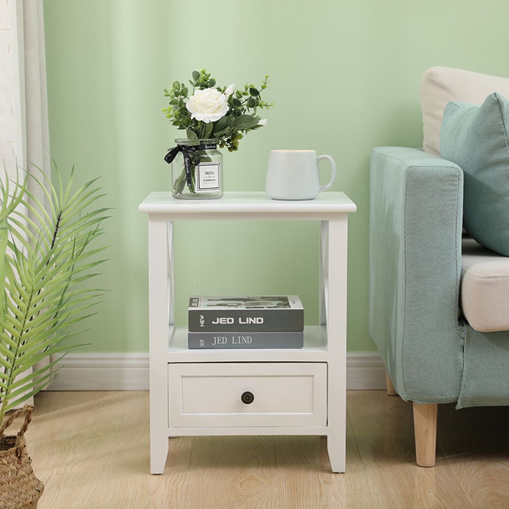 Bedside Table 2-Tier with Storage Drawer Set of 2 - White