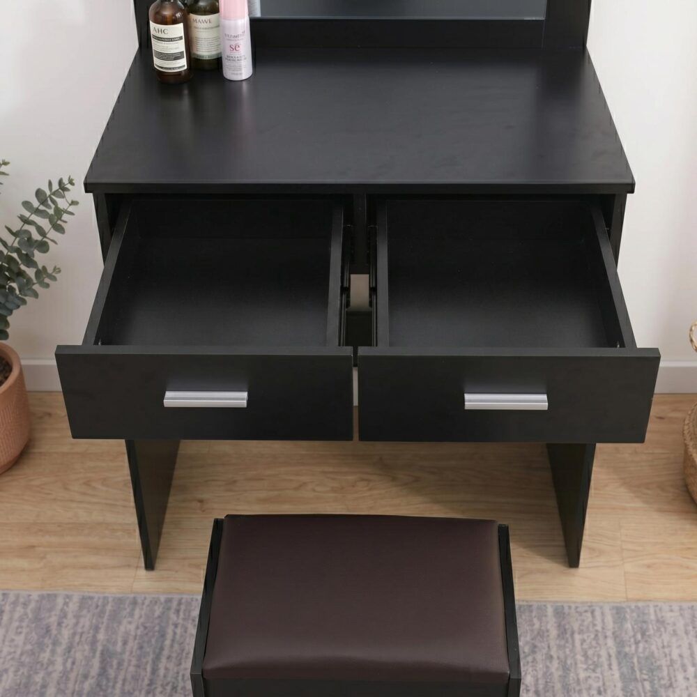 Vanity Set Fidel with Cushioned Stool and Lighted Mirror - White