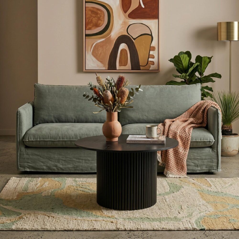 Coffee Table Luxe Black Ribbed Texture Wooden