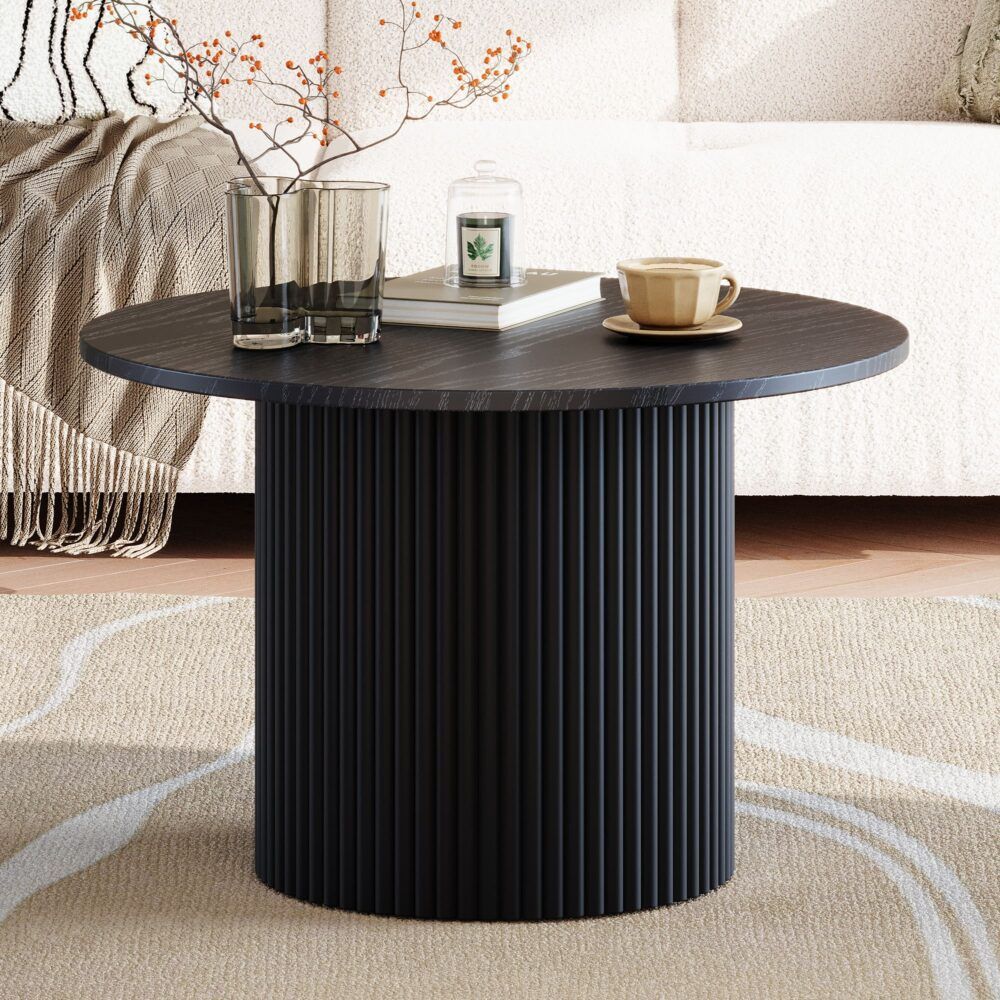 Coffee Table Luxe Black Ribbed Texture Wooden