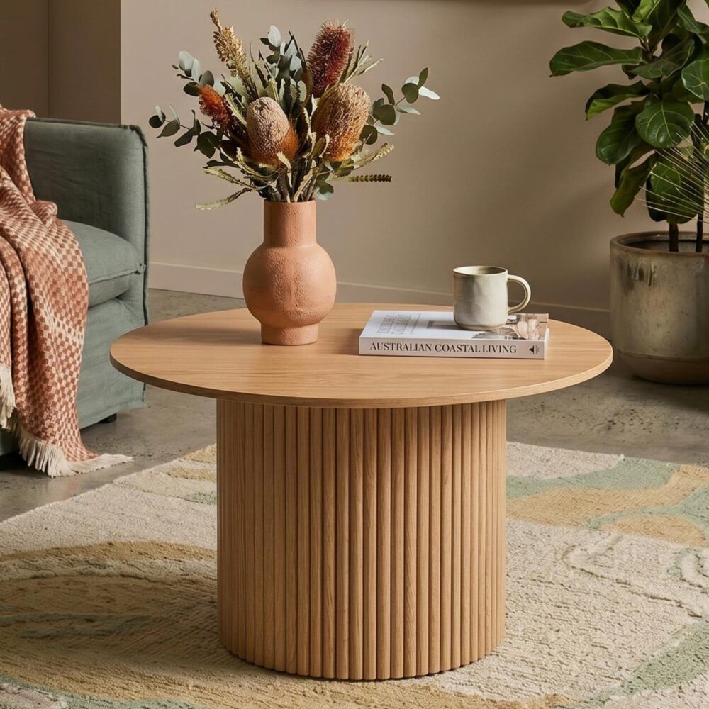 Coffee Table Luxe Ribbed Round Wooden