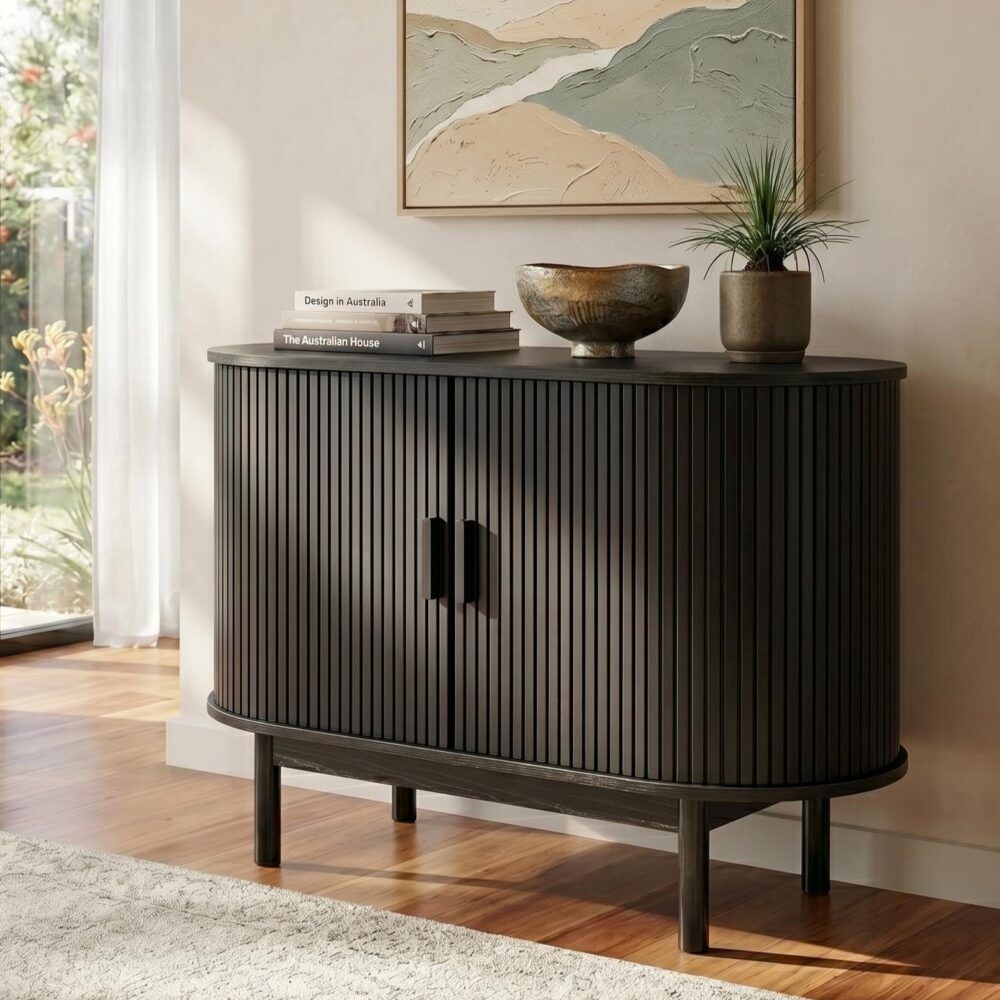 Mid Century Black Ribbed Sideboard Cabinet TAB 725C