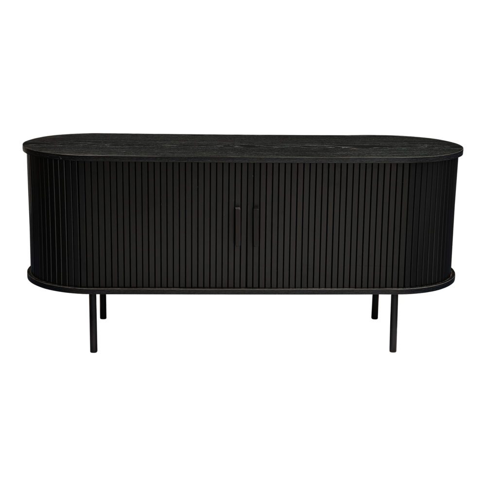 Ribbed Black Sideboard with Sliding Doors