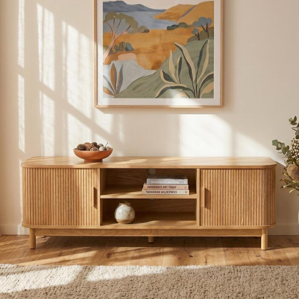 Entertainment Unit 160cm - Ribbed Black Media Console