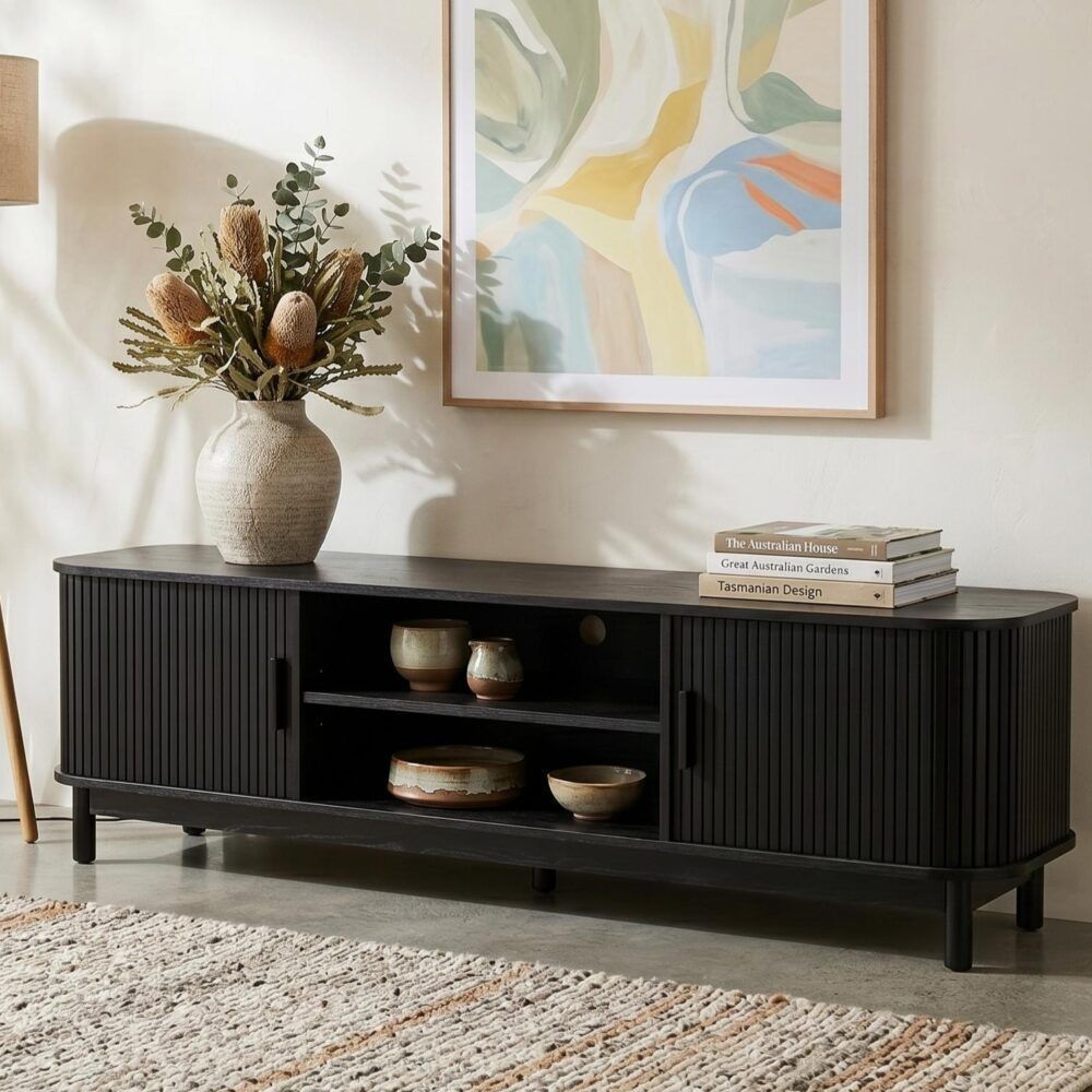 Entertainment Unit 160cm - Ribbed Black Media Console