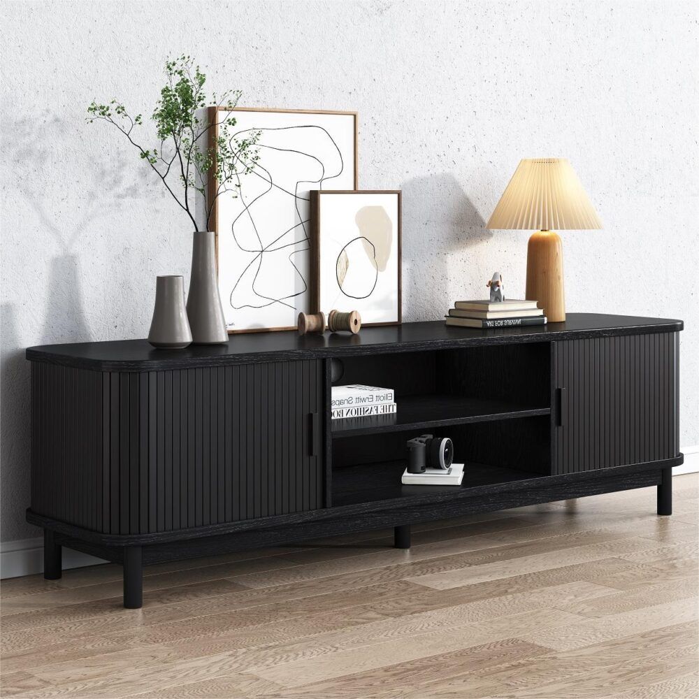 Entertainment Unit 160cm - Ribbed Black Media Console