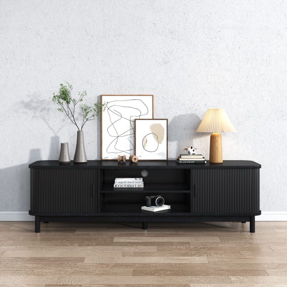 Entertainment Unit 160cm - Ribbed Black Media Console