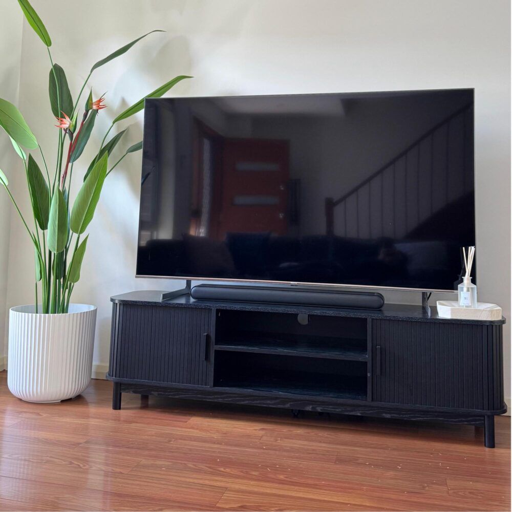 Entertainment Unit 160cm - Ribbed Black Media Console