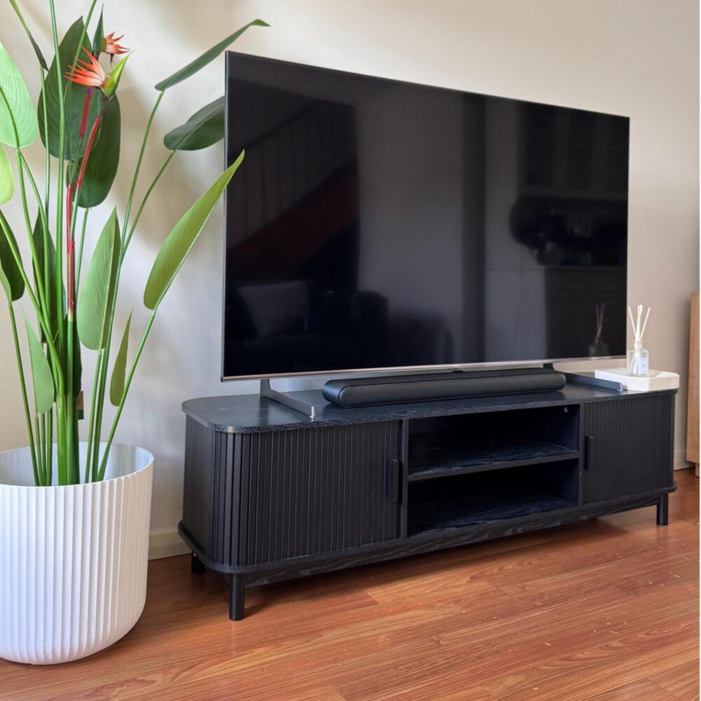 Entertainment Unit 160cm - Ribbed Black Media Console