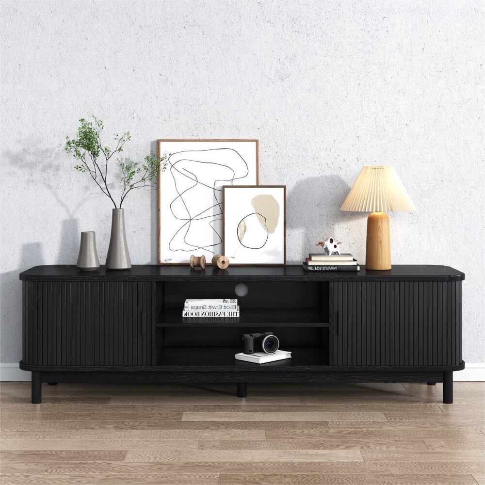 Entertainment Unit 160cm - Ribbed Black Media Console