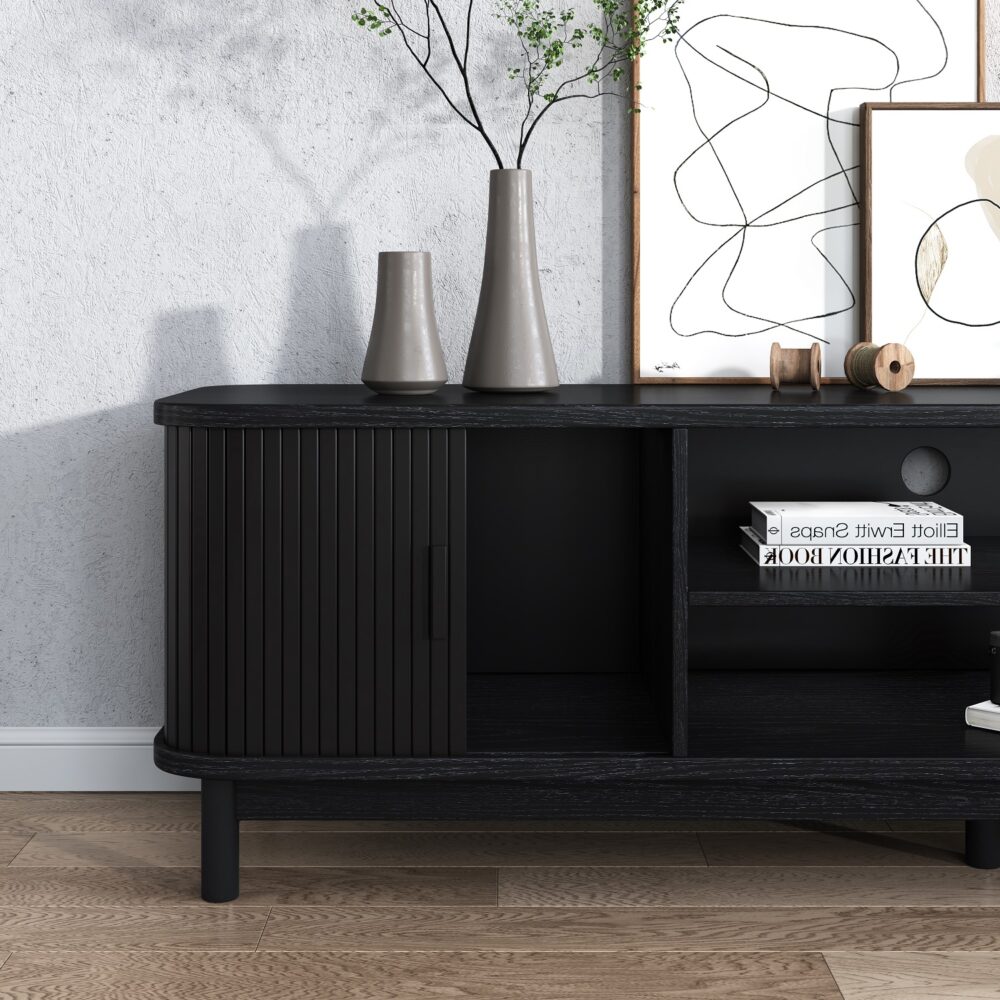 Entertainment Unit 160cm - Ribbed Black Media Console