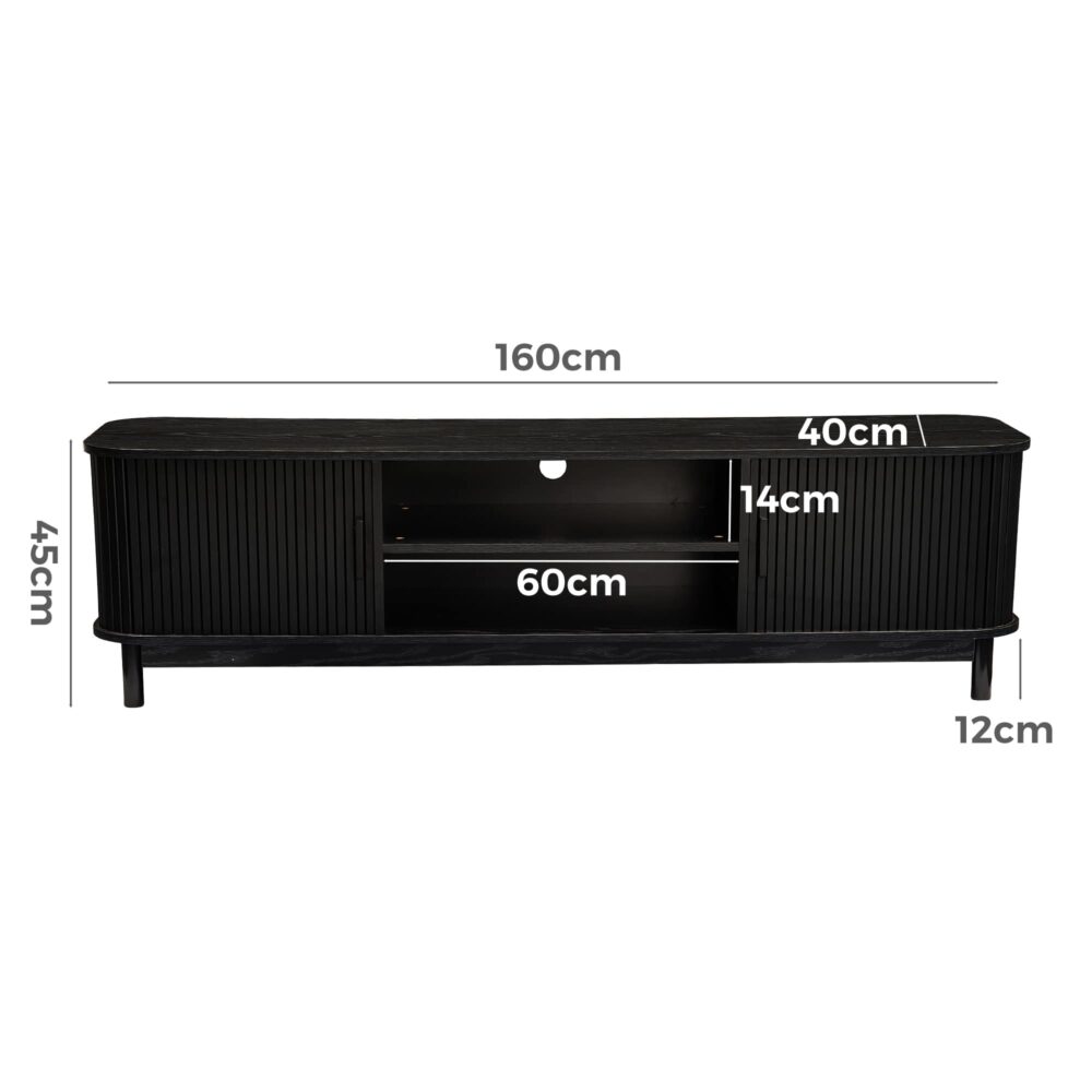 Entertainment Unit 160cm - Ribbed Black Media Console