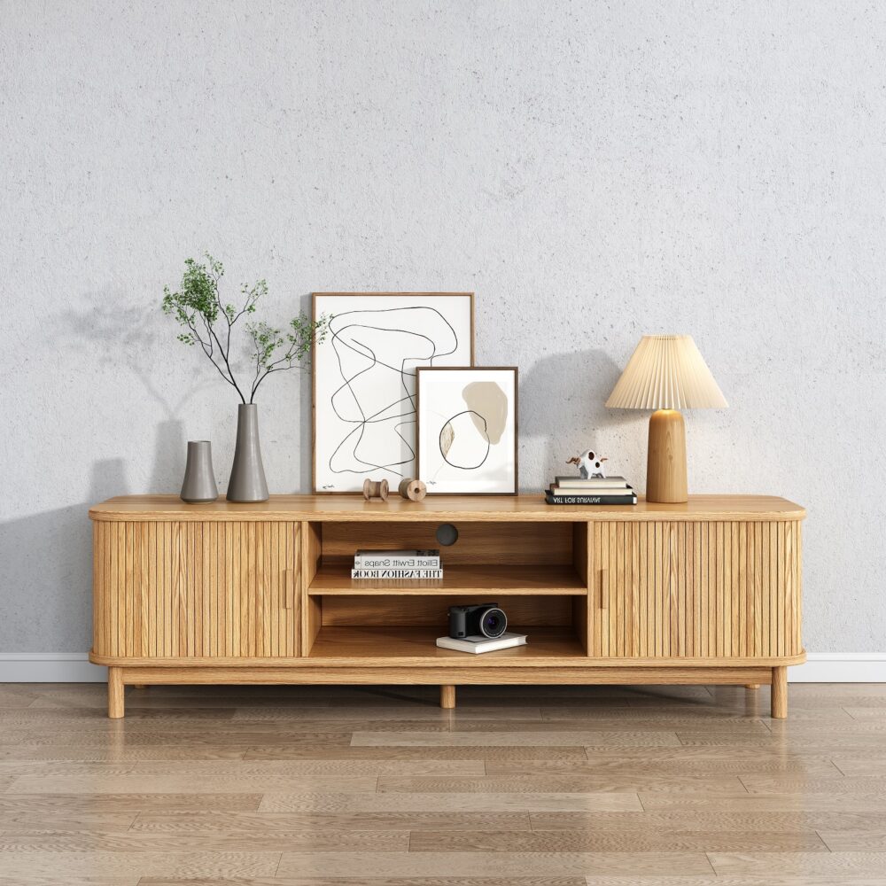 160cm Ribbed Natural Entertainment Unit