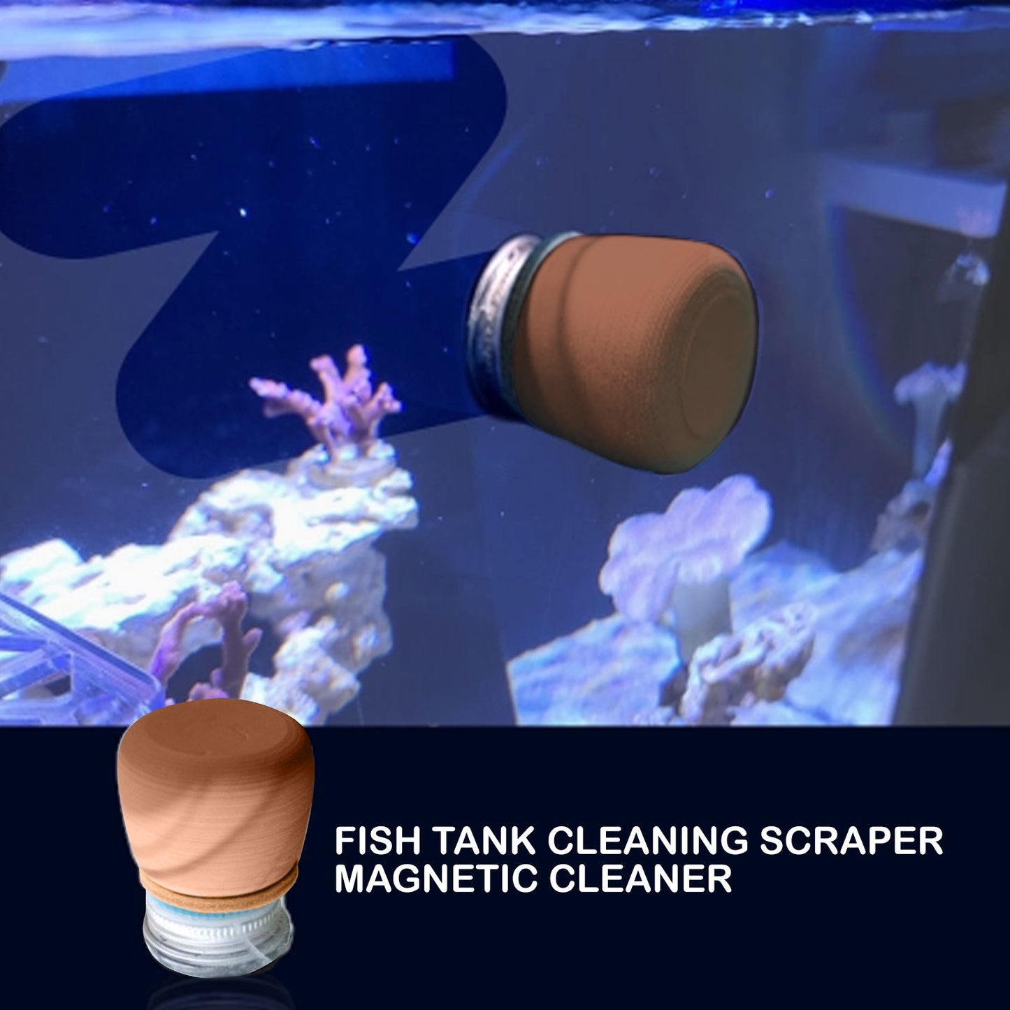 Fish Tank Corner Moss Magnet Scraper Glass Algae Cleaner Magnetic Scrubber - Brown