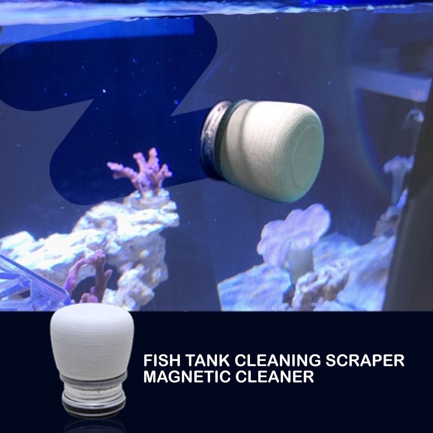 Fish Tank Corner Moss Magnet Scraper Glass Algae Cleaner Magnetic Scrubber - Grey