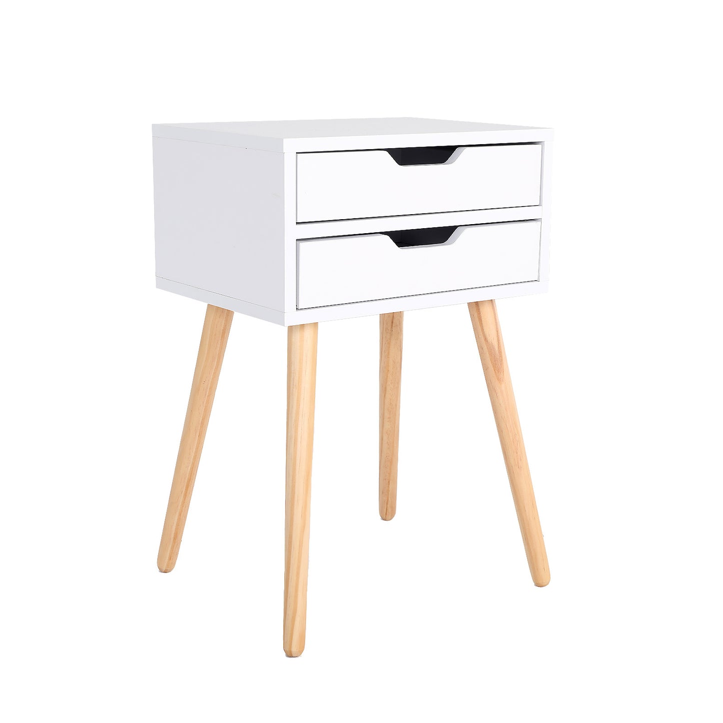 Bedside Table 2 Drawer Wood Leg Storage Cabinet Nightstand SUZY WHITE