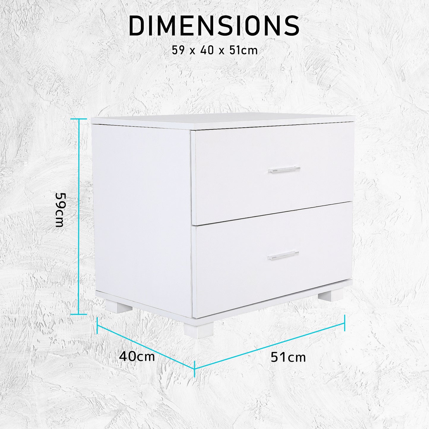 2X Bedside Table Side Storage Cabinet Nightstand Bedroom 2 Drawer Legs ETTA WHITE