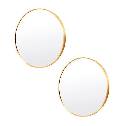 2 Set Wall Mirror Round Aluminum Frame Bathroom 50cm GOLD