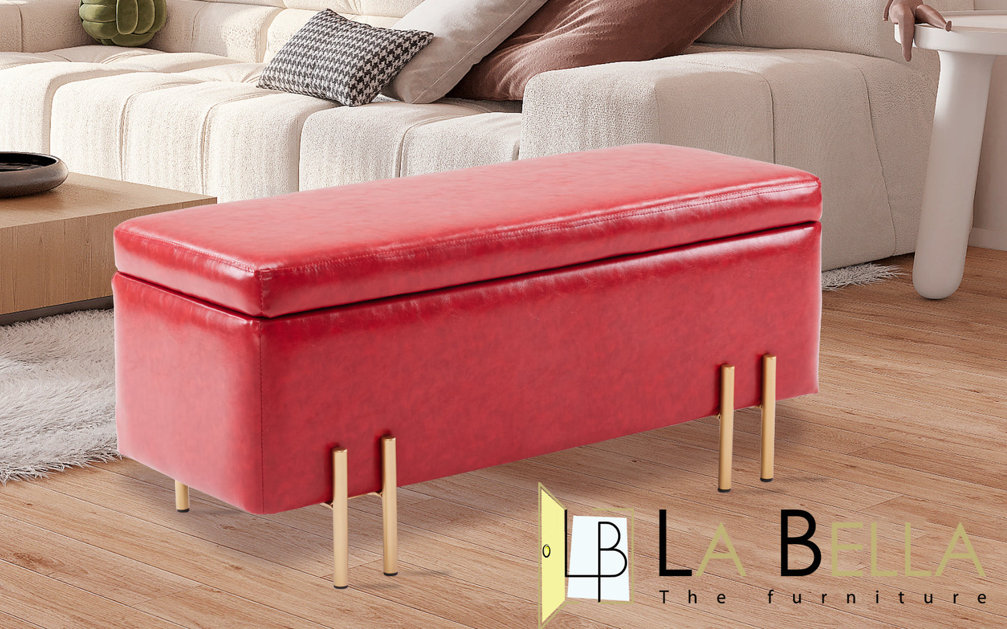 Storage Ottoman Stool Bench Seat 97cm - PU Leather Red