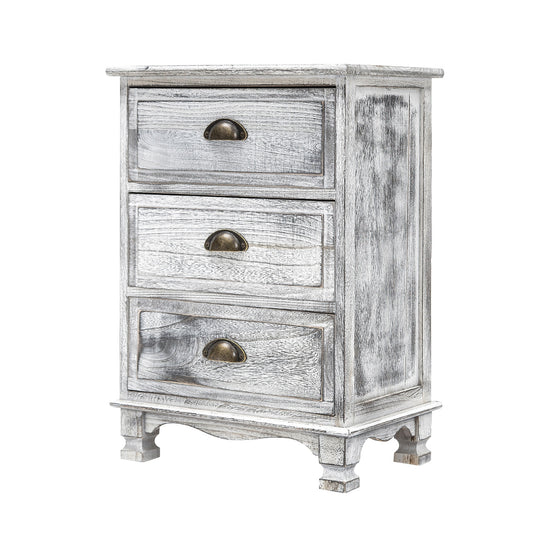 Bedside Table 3 Drawer Vintage Side Table Storage Cabinet Bedroom CLARA GREY