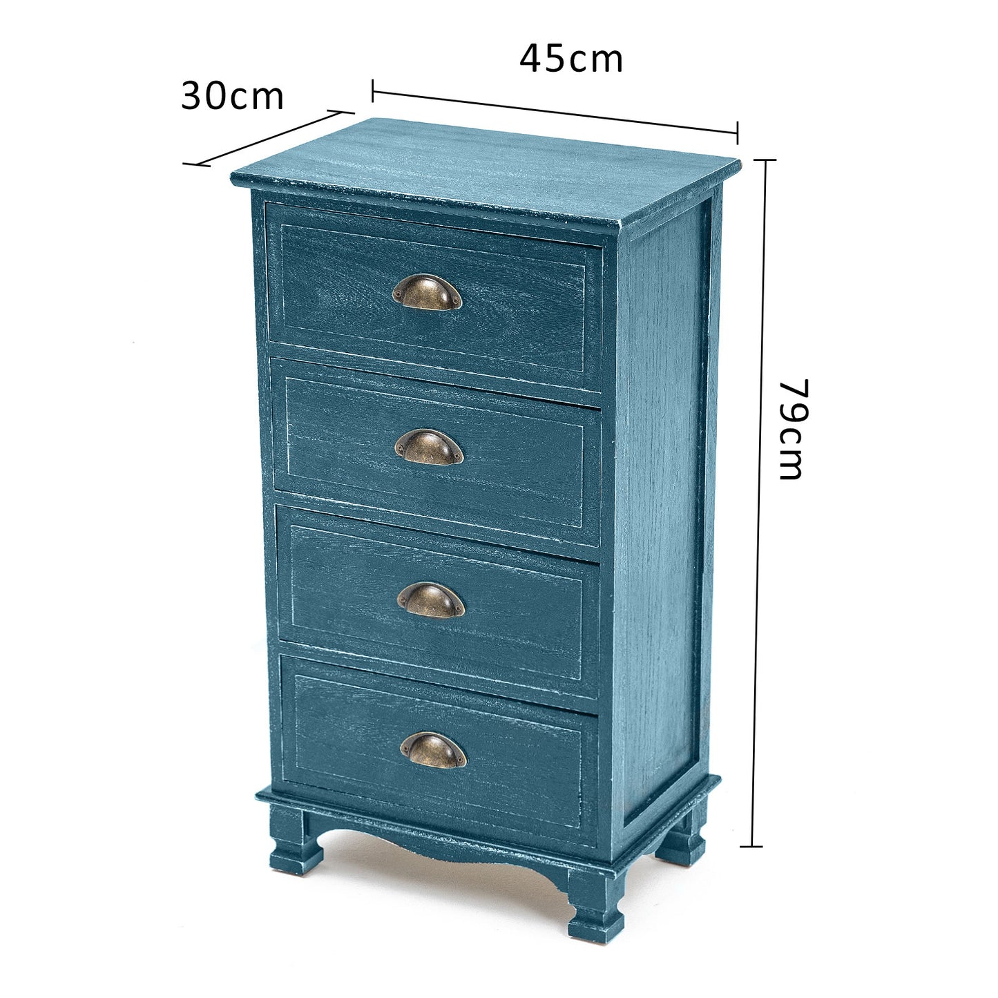 Bedside Table 4 Drawer Vintage Side Table Storage Cabinet Bedroom ADELINE BLUE