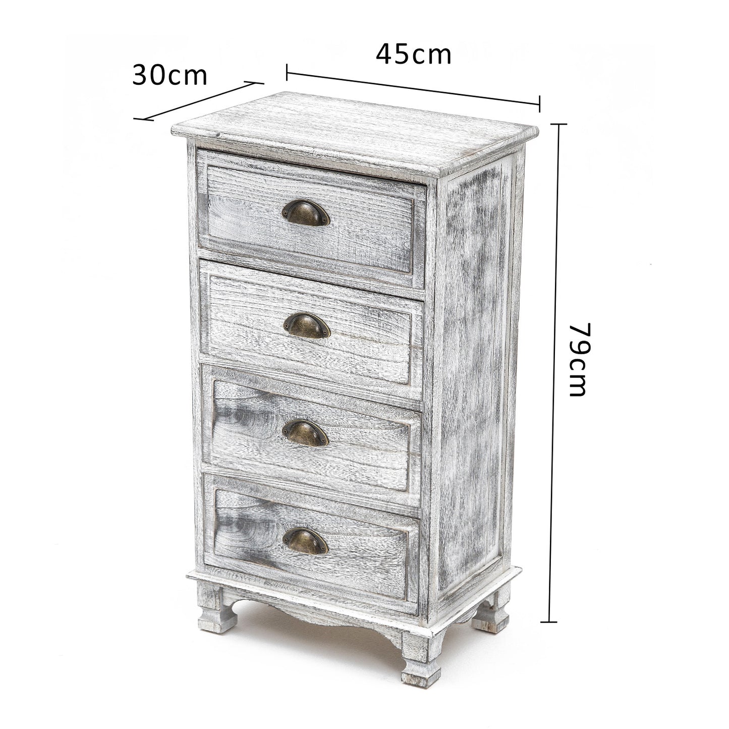 2X Bedside Table 4 Drawer Vintage Side Table Storage Cabinet Bedroom ADELINE GREY