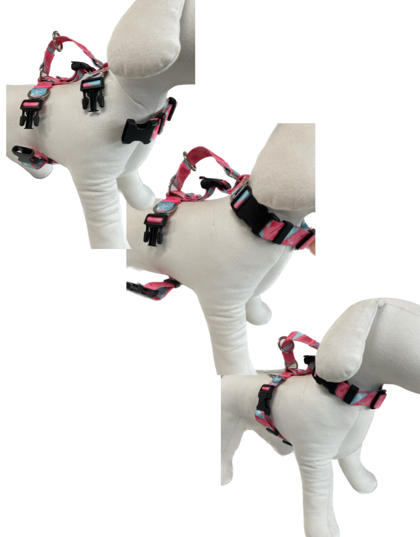 Dog Harness Double-Lined Straps Adjustable L - Marble Pink