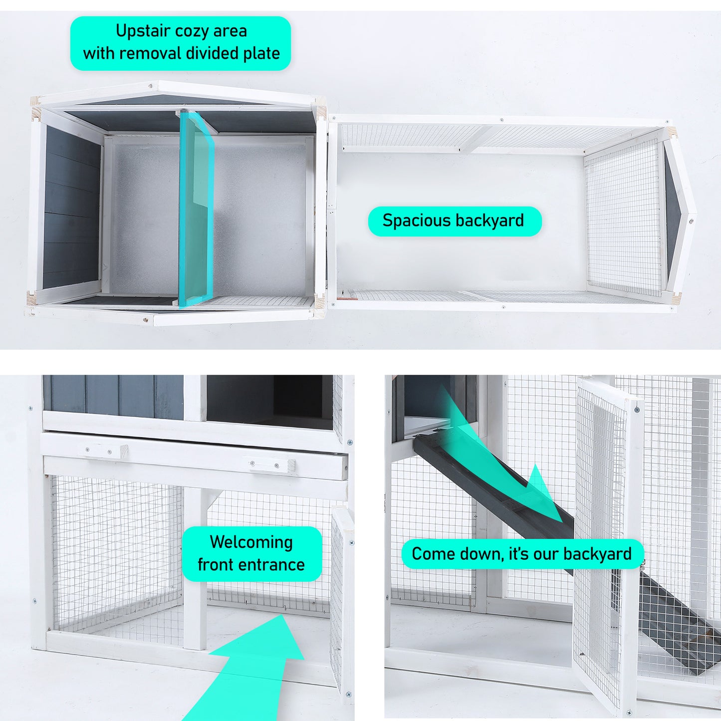 Rabbit Hutch Chicken Coop 147cm 2 Storey Pet Cage Run - GRACIE