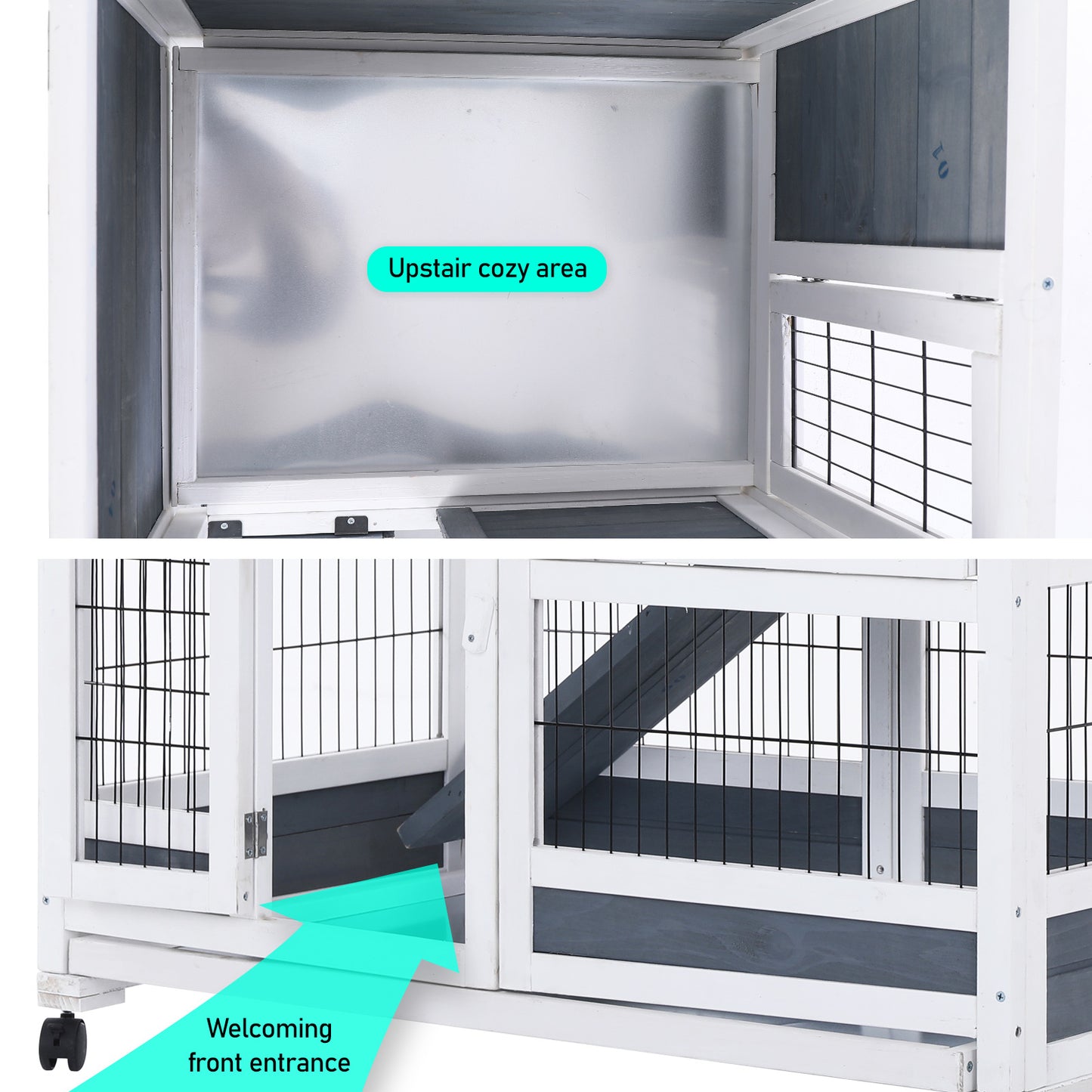 Rabbit Hutch Chicken Coop with Wheels 96.5x56x90.5cm 2 Storey Pet Cage Run - HOPKINS