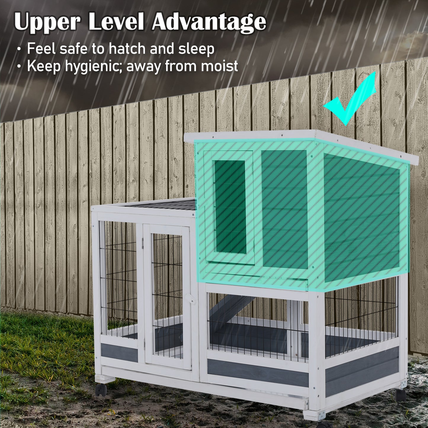 Rabbit Hutch Chicken Coop with Wheels 96.5x56x90.5cm 2 Storey Pet Cage Run - HOPKINS