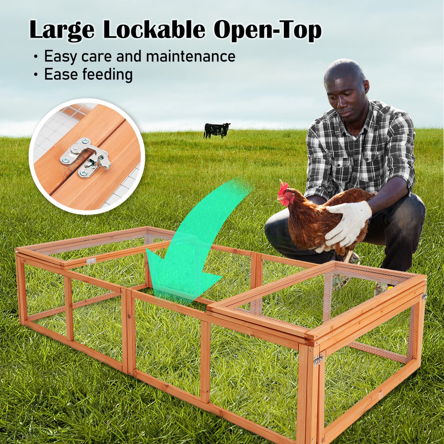 Paw Mate Chicken Coop Rabbit Hutch Extension Run 180 x 90 x 48cm - Runey