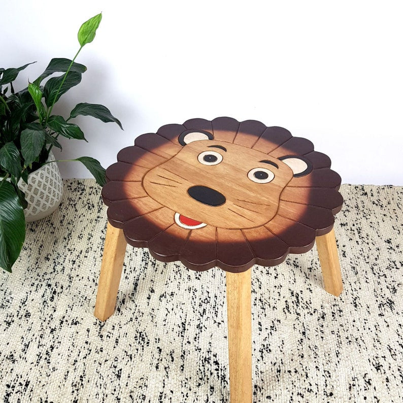 Children's Table Hand Carved Wooden LION Theme