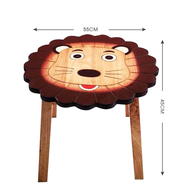 Children's Table Hand Carved Wooden LION Theme