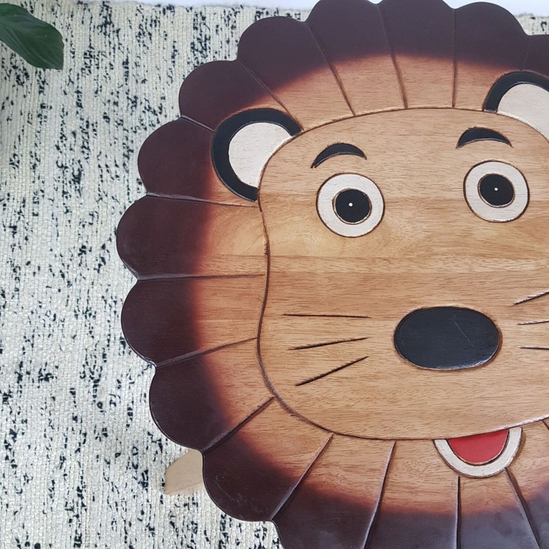 Children's Table Hand Carved Wooden LION Theme