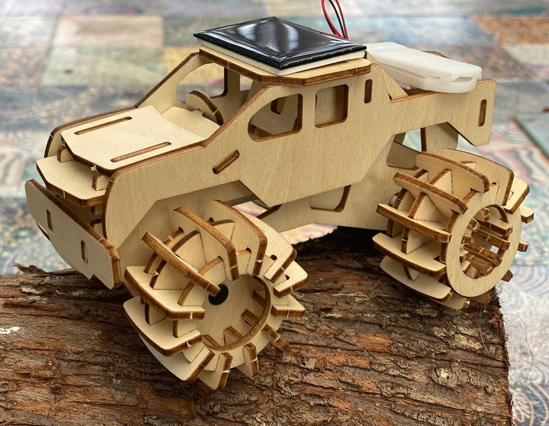 Model Car 3D Plywood Puzzle - Build and Paint Your Own 4x4 Truck Craft Kit with Motor (Solar or Battery)