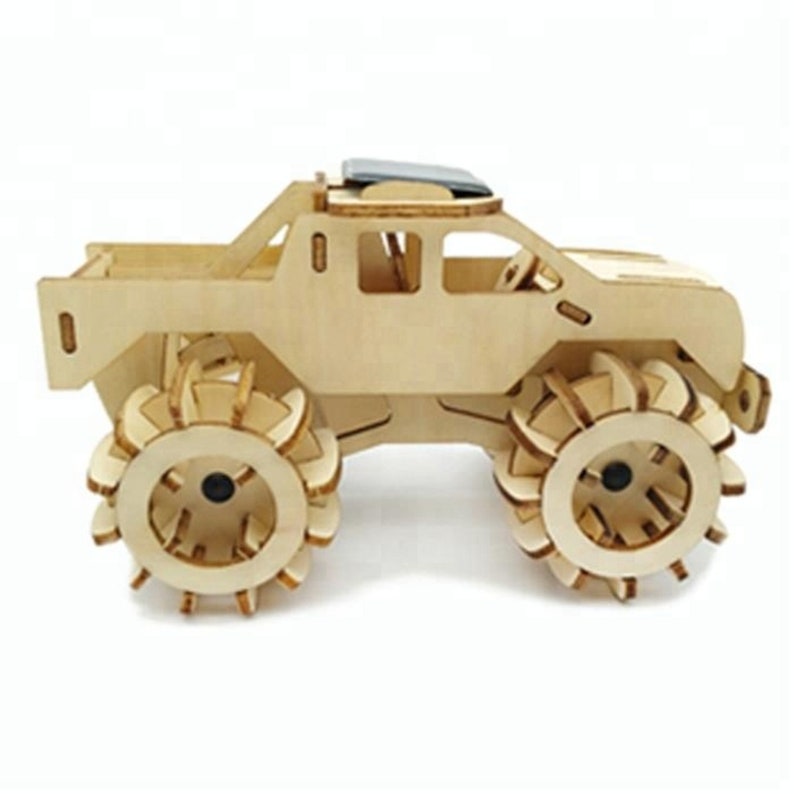 Model Car 3D Plywood Puzzle - Build and Paint Your Own 4x4 Truck Craft Kit with Motor (Solar or Battery)