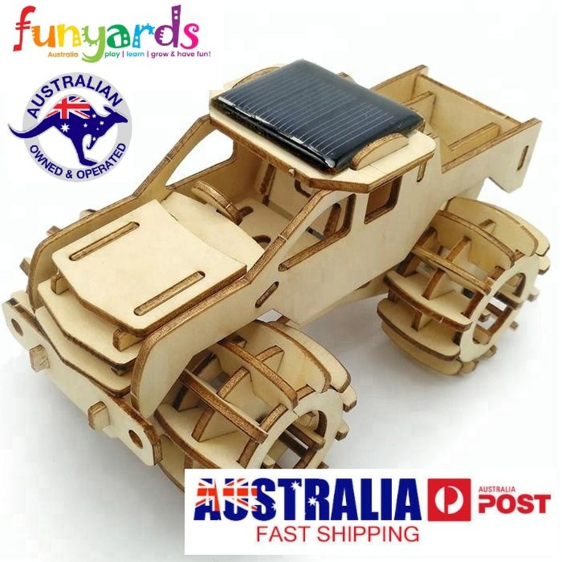 Model Car 3D Plywood Puzzle - Build and Paint Your Own 4x4 Truck Craft Kit with Motor (Solar or Battery)