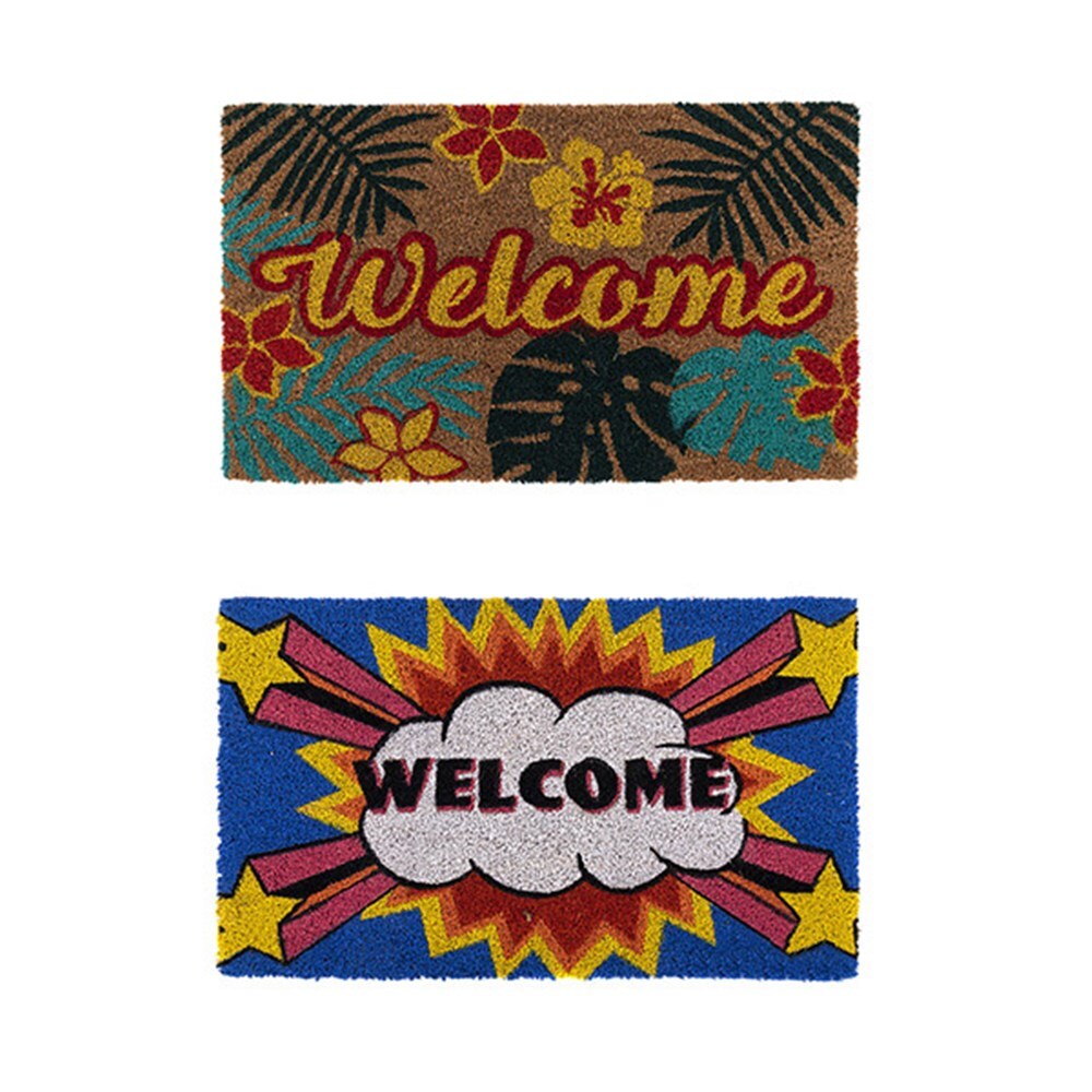 Doormat Set of 2 for Front Door Entryway Cursive Natural Coconut Coir Outdoor - 45x75cm