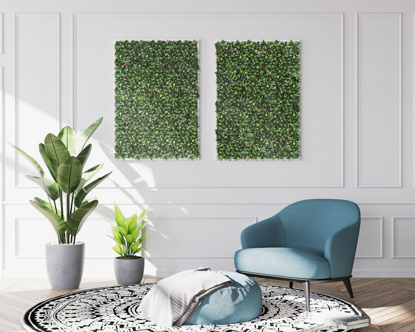 Garden Vertical Wall Hanging Artificial Plants Interlocking Tile Hedge Set of 4 - Green UV 50x50cm