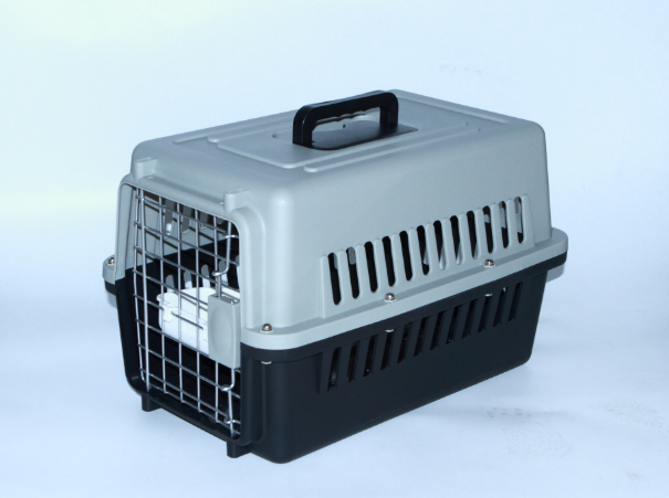 Small Pet Crate Dog Cat Airline Carrier Cage with Bowl and Tray - Black