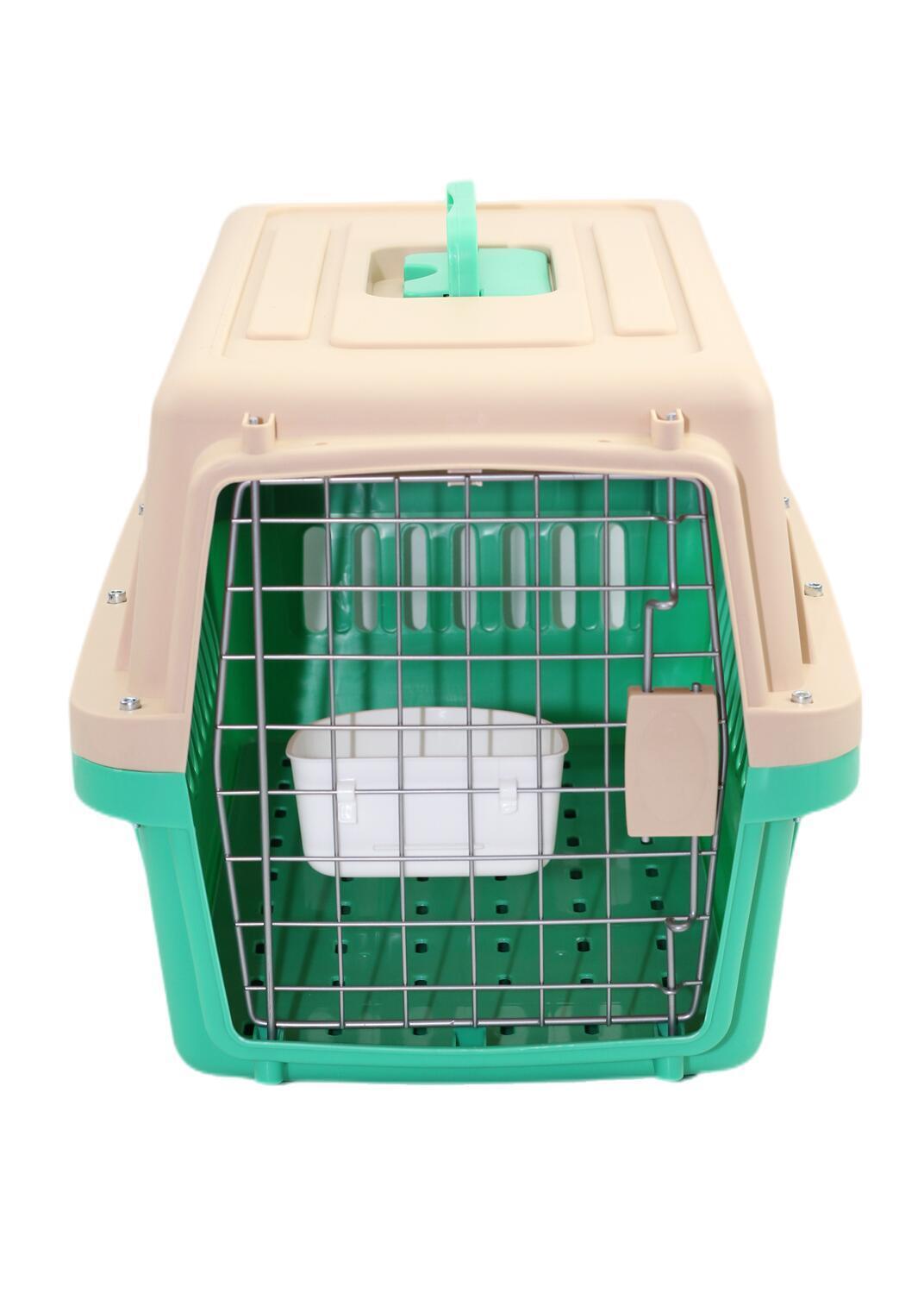 Small Pet Crate Dog Cat Airline Carrier Cage with Bowl and Tray - Green