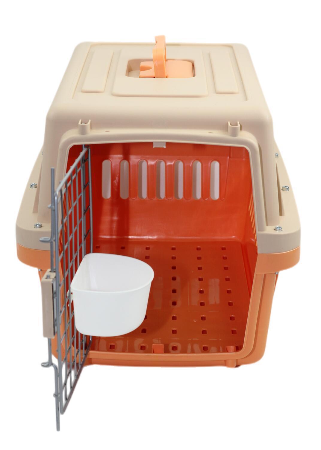 Pet Carrier Small Dog Cat Airline Crate with Bowl & Tray - Orange