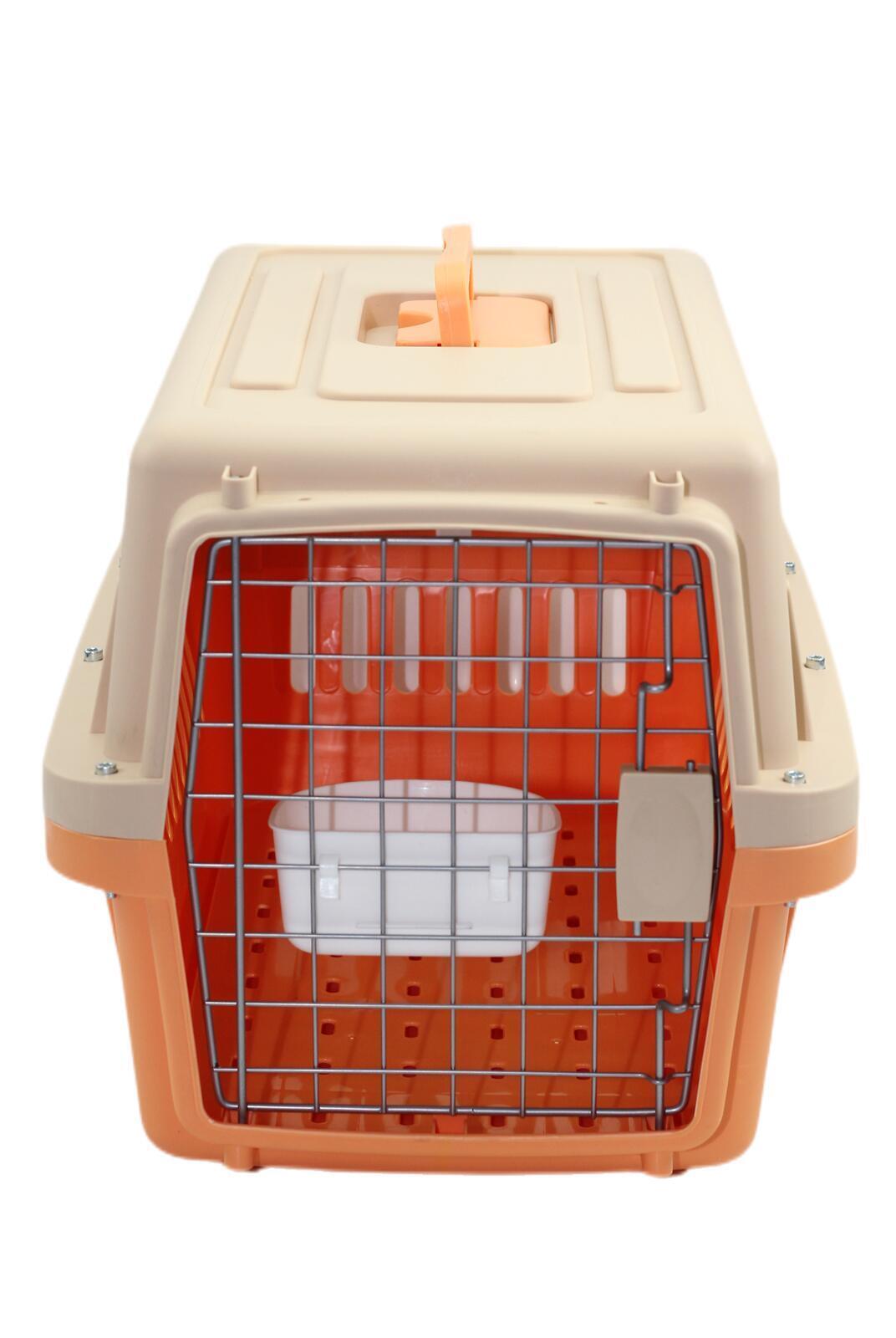 Pet Carrier Small Dog Cat Airline Crate with Bowl & Tray - Orange