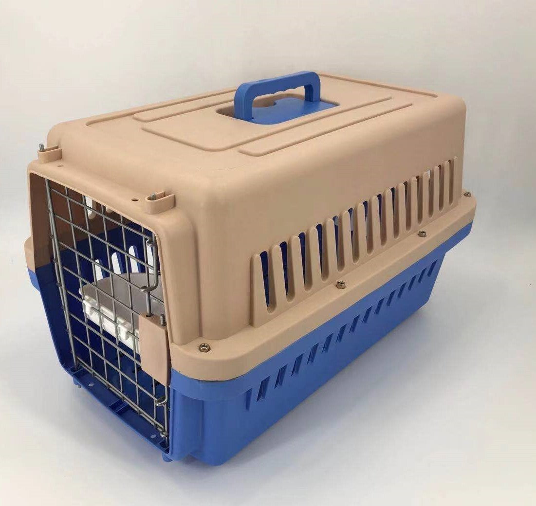 Medium Dog Cat Crate Pet Rabbit Carrier Airline Cage With Bowl Tray-Blue