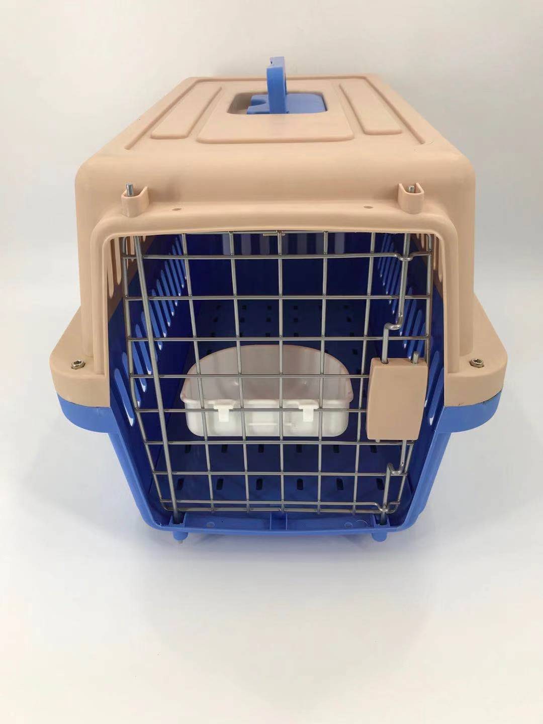 Medium Dog Cat Crate Pet Rabbit Carrier Airline Cage With Bowl Tray-Blue